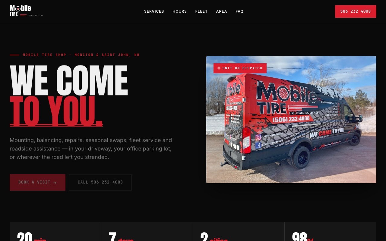 Atlantic Mobile Tire website — mobile tire service in Moncton and Saint John, NB