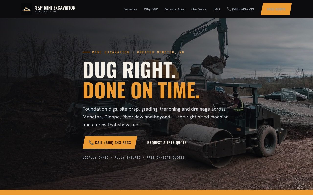 S&P Mini Excavation website — excavation contractor in Greater Moncton, NB